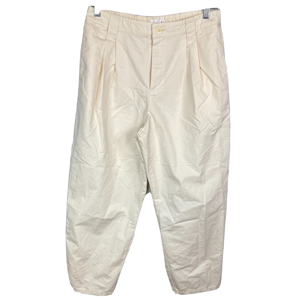 MNG Mango Pants Womens Sz 10‎ Ivory Relaxed Fit Pleated High Waist Trousers